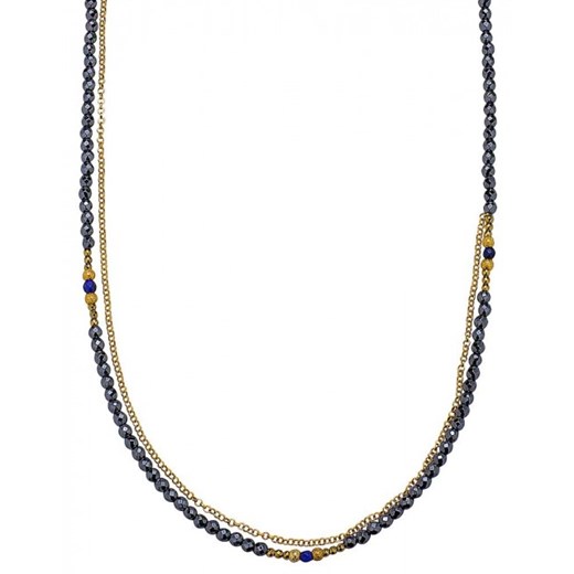 Naszyjnik z grafitowego i złotego hematytu oraz kamieni lapis lazuli 75 cm