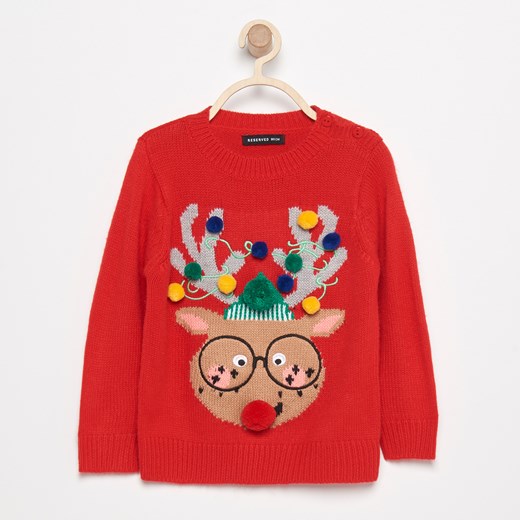 Reserved - Świąteczny sweter z reniferem - Czerwony  Reserved 86 