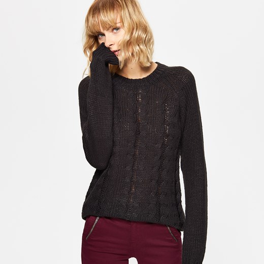 Cropp - Sweter z warkoczowym splotem - Szary Cropp czarny One Size 