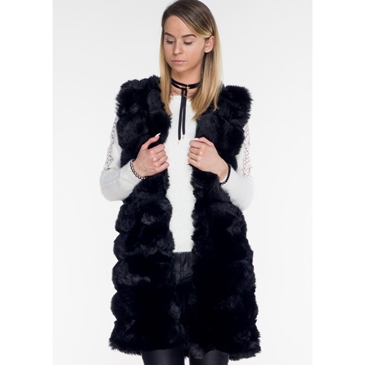 Włoska kamizelka PREMIUM BLACK FUR dłuższy fason czarny S/M Lagattini.pl