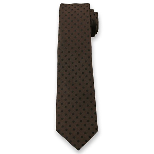 Brązowy Krawat w Czarne Groszki - 6 cm - Angelo di Monti KRADM1296  Angelo Di Monti  JegoSzafa.pl