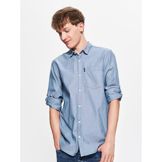 Cropp - Gładka koszula z kieszenią - Niebieski niebieski Cropp XL 
