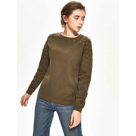 Sinsay - Bluza z ćwiekami na rękawach - Khaki