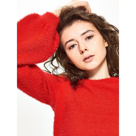 Sinsay - Sweter z bufiastymi rękawami - Czerwony