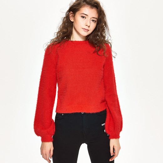 Sinsay - Sweter z bufiastymi rękawami - Czerwony