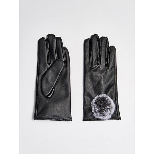 Sinsay - Rękawiczki z eko skóry z pomponami - Czarny