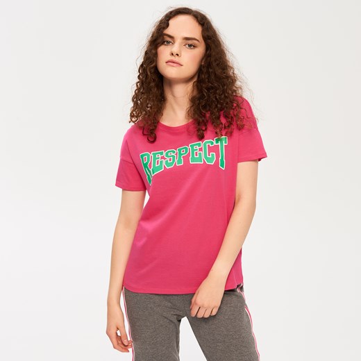 Sinsay - T-shirt respect - Różowy