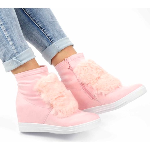 Rożowe trampki sneakersy na średnim koturnie /E10-2 Ae150 t512/ bezowy Siader 38 pantofelek24.pl