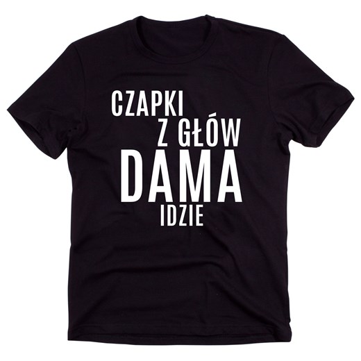 Czarny Klasyczny T-shirt "CZAPKI Z GŁÓW DAMA IDZIE"