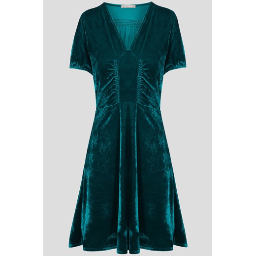 Rozkloszowana sukienka z weluru zielony ORSAY 32 orsay.com