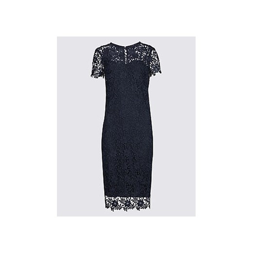 PETITE Lace Short Sleeve Bodycon Midi Dress  Marks & Spencer czarny  Marks&Spencer