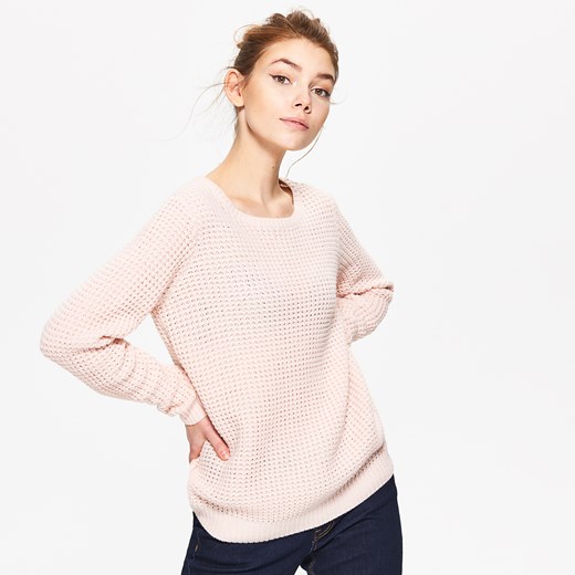 Cropp - Sweter z perforacją - Różowy bezowy Cropp M 