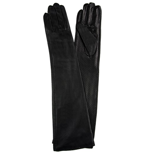 długie czarne perforowane skórzane rękawiczki