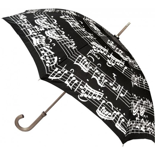 Nuty - czarny długi parasol z drewnianą rączką