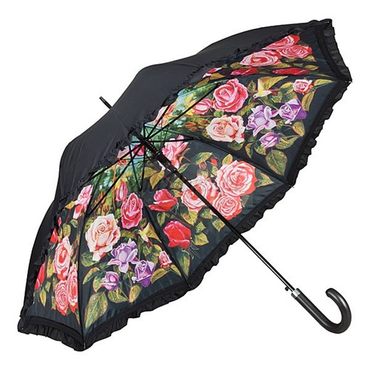 Ogród różany - parasol dwuwarstwowy ze skórzaną rączką Von Lilienfeld szary  Parasole MiaDora.pl