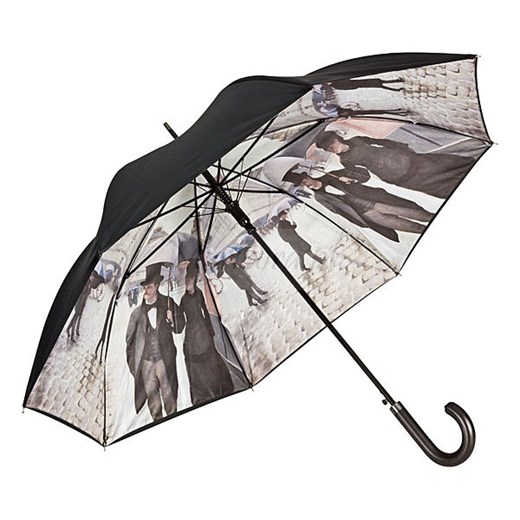 Paryż w deszczu - parasol z podwójną czaszą i skórzaną rączką Von Lilienfeld szary  Parasole MiaDora.pl