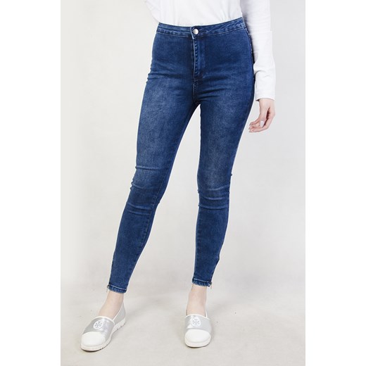 Ciemnoniebieskie skinny jeans z zamkami przy nogawce granatowy  XL olika.com.pl