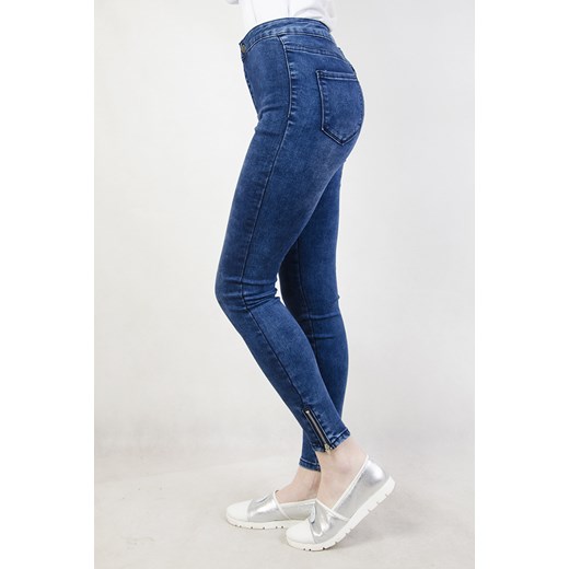 Ciemnoniebieskie skinny jeans z zamkami przy nogawce granatowy  M olika.com.pl