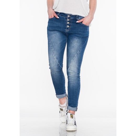 Włoskie jeansy PRZESZYCIA guziki blue jeans  niebieski XL Lagattini.pl