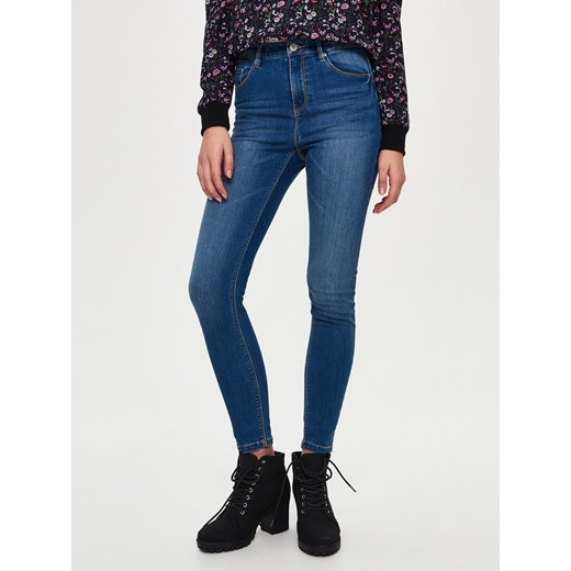 Sinsay - Jeansy high waist - Niebieski granatowy Sinsay 34 