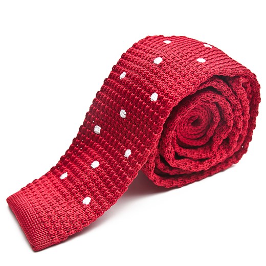 Krawat knit czerwony w białe kropki
