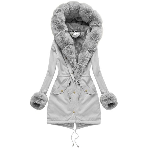 BAWEŁNIANA PARKA Z FUTREM SZARA (K720) New Age XS (34) okazyjna cena goodlookin.pl