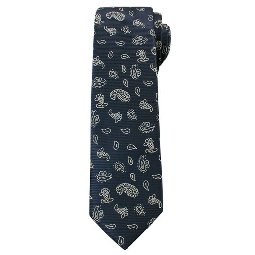 Modny, Męski Krawat we Wzór Paisley - 6 cm - Angelo di Monti, Granatowo-Biały KRADM1347 ze sklepu JegoSzafa.pl w kategorii Krawaty - zdjęcie 42410201