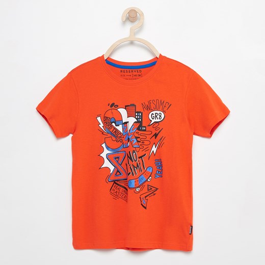 Reserved - T-shirt z nadrukiem skate - Pomarańczo pomaranczowy Reserved 158 