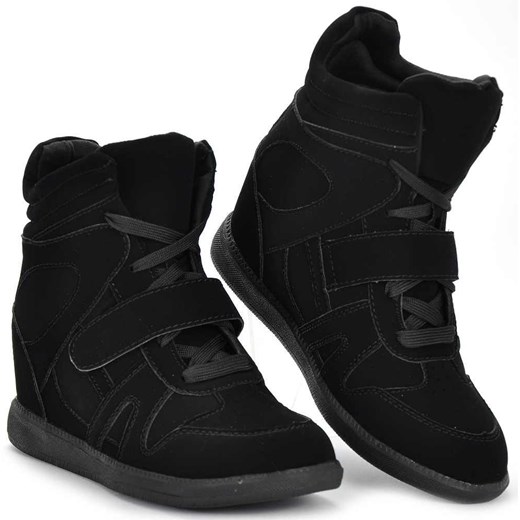 Czarne trampki sneakery na koturnie /D6-3 1255B S364/  Pantofelek24 37 pantofelek24.pl
