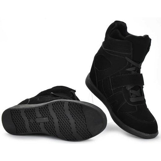 Czarne trampki sneakery na koturnie /D6-3 1255B S364/  Pantofelek24 39 pantofelek24.pl