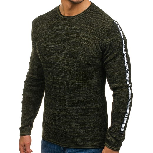 Długi sweter męski we wzory zielony Denley 9042  Denley.pl XL okazyjna cena Denley 