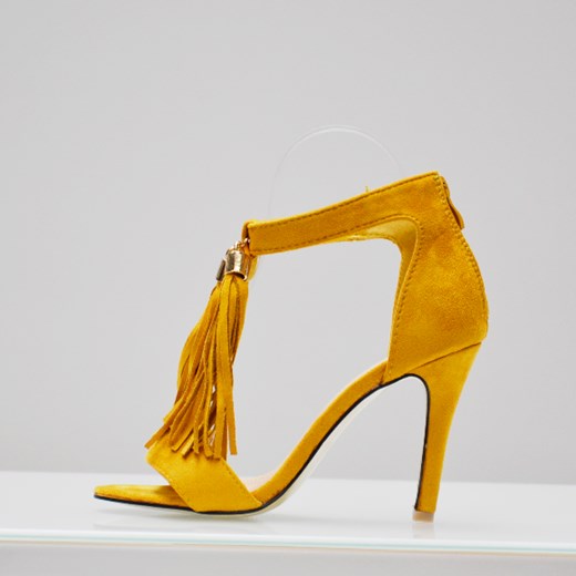 Sandały na szpilce z frędzlami Jessica Dolce Moda szary  okazyjna cena  
