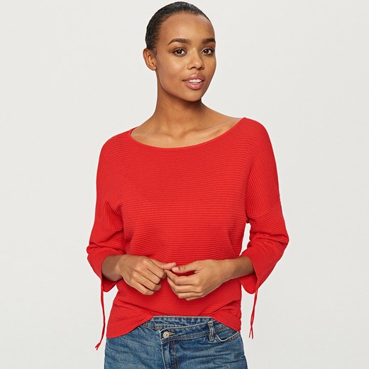 Reserved - Sweter z wiązaniami przy rękawach - Czerwony Reserved pomaranczowy L 
