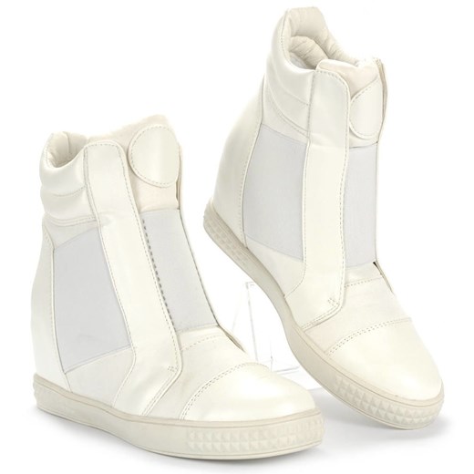 Białe trampki sneakersy na koturnie /D6-3 1253 S396/ Coco Perla Paris bezowy 38 pantofelek24.pl