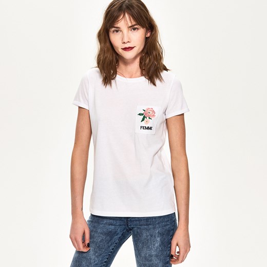 Sinsay - T-shirt z aplikacją - Biały bezowy Sinsay XL Sinsay.