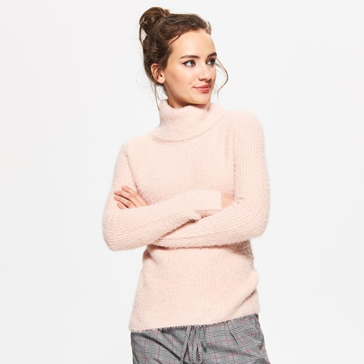 Cropp - Sweter z golfem - Różowy Cropp bezowy S Cropp.