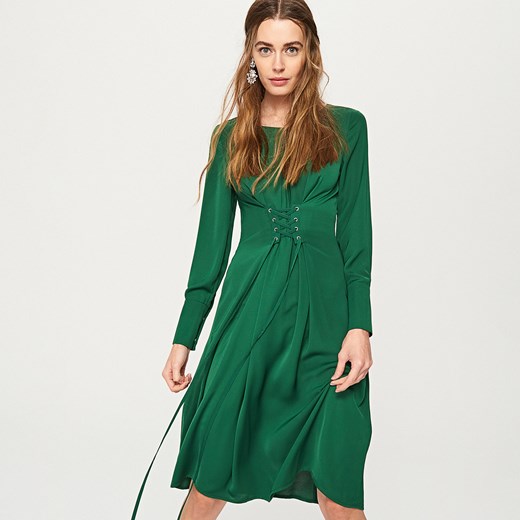 Reserved - Sukienka z gorsetowym wiązaniem - Zielony zielony Reserved 36 Reserved.