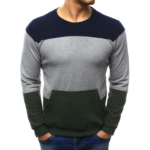 Sweter męski z kieszenią khaki-szary (wx1031)  Dstreet XL okazyjna cena  