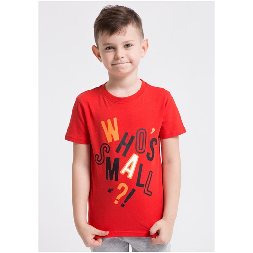 T-shirt dla małych chłopców  JTSM100 - czerwony pomaranczowy 4f Junior  4F