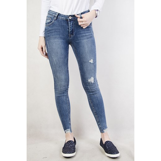 Spodnie jeansowe z szarpaniami przy nogawce niebieski  XL olika.com.pl