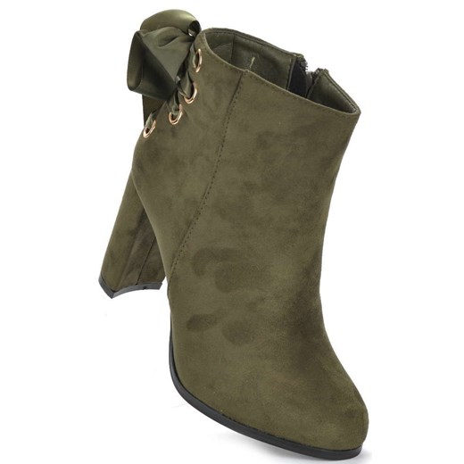 Zielone botki damskie z kokardami /E1-1 1289 S228/ zielony Abloom 37 pantofelek24.pl