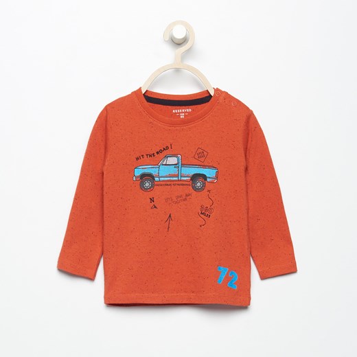 Reserved - Bluza z nadrukiem auta - Pomarańczo pomaranczowy Reserved 80  promocyjna cena 