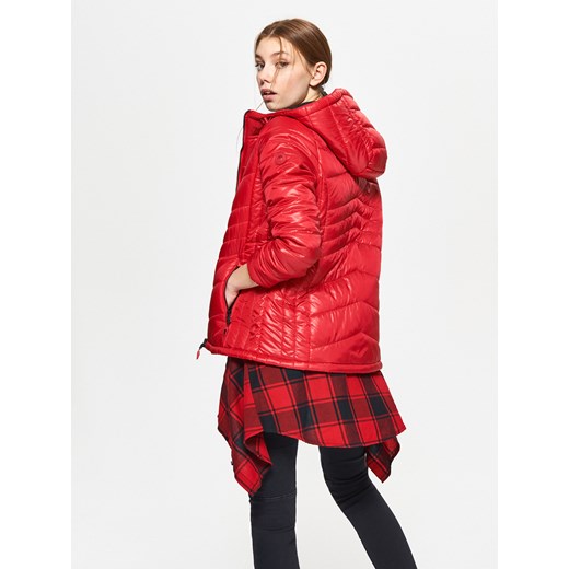 Cropp - Pikowana kurtka z kapturem - Czerwony pomaranczowy Cropp XL 