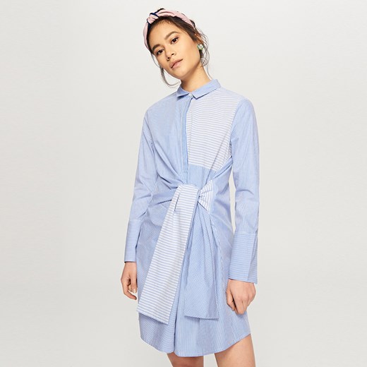 Reserved - Koszulowa sukienka z wiązaniem - Niebieski Reserved niebieski 42 