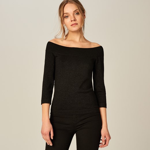 Mohito - Sweter cold shoulders z brokatową nitką - Czarny czarny Mohito M