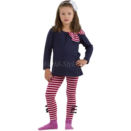Wygodny bawełniany zestaw dla dziewczynki bluzeczka + legginsy - granatowy fioletowy  120 world-style.pl