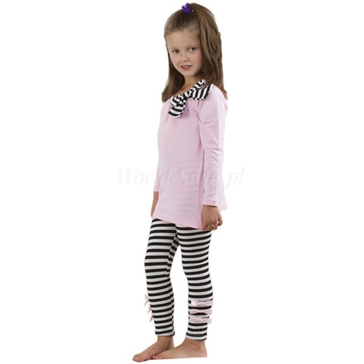 Wygodny bawełniany zestaw dla dziewczynki bluzeczka + legginsy - różowy  fioletowy 140 world-style.pl