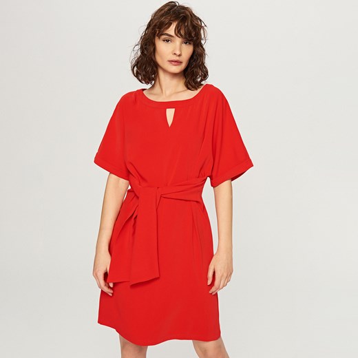 Reserved - Sukienka mini z wiązaniem - Czerwony pomaranczowy Reserved 38 