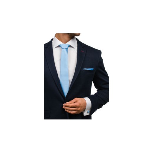 Komplet męski krawat, spinki, poszetka błękitny Denley KSP01 Denley.pl czarny One Size okazja Denley 