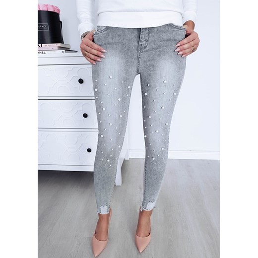 Spodnie Grey - szary jeans z perełkami niebieski  XS Rose Boutiqeue